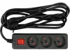 VOREL Elektromos hosszabbító 3-as elosztó kapcsolóval, fekete (3 m) (72626)