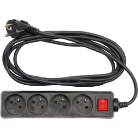   VOREL Elektromos hosszabbító 4-as elosztó kapcsolóval, fekete (3 m) (72631)