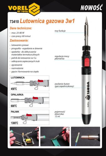 VOREL Gáz forrasztás 3 az 1-ben berendezés (73410)