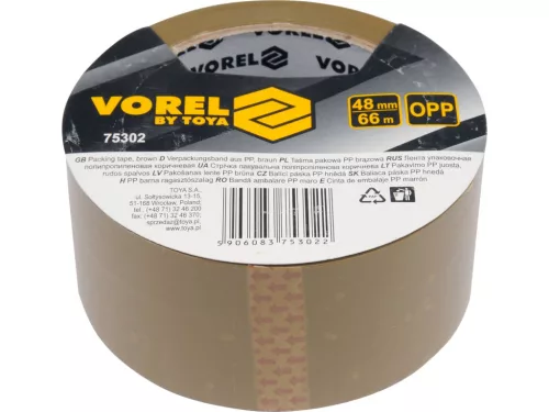 VOREL Barna csomagolószalag PP, 48 mm × 66 m (75302)