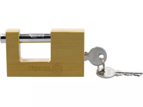 VOREL Lakat sárgaréz testtel, csapos zárral, 90 mm, 3 kulccsal (77213)
