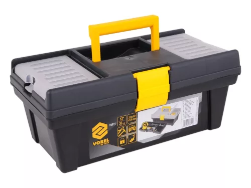 VOREL Szerszámosláda PVC műanyagból, 12”, 312 × 167 × 130 mm, kivehető tálcával (78811)