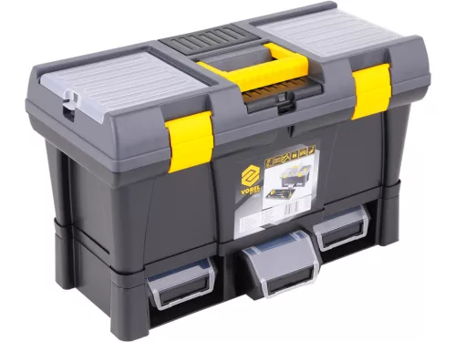 VOREL Szerszámosláda PVC műanyagból, 20”, 525 × 256 × 325 mm, 3 kihúzható tárolódobozzal (78814)