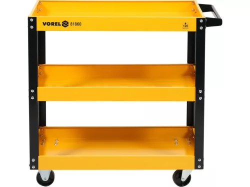VOREL Műhelykocsi kerekekkel,  3 polccal, 120 kg teherbírás, 775 × 760 × 355 mm, porszórt acél (81860)