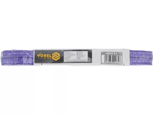 VOREL Emelőheveder kétrétegű poliészterből, 1 t, 3 méter, 30 mm, EN 1492-1 (82267)