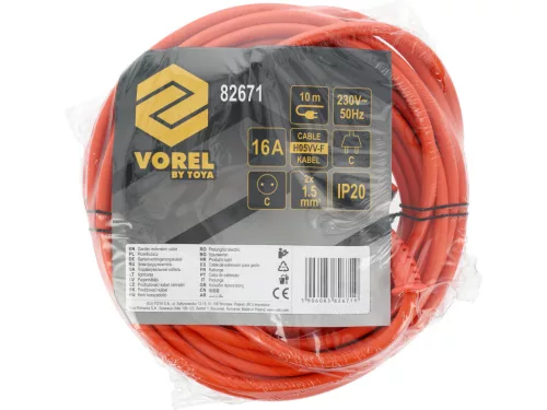 VOREL Elektromos hosszabbító kábel 10 m, 230 V, 2 × 1,5 mm², 1380 W, 1 aljzat (82671)