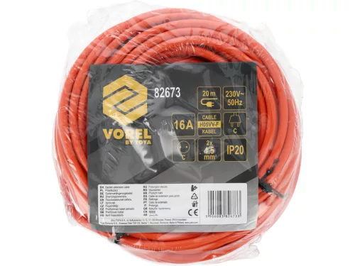 VOREL Hálózati hosszabbító 20 méter, 1 aljzat, H05VV-F 2 × 1,5 mm², 1380 W, IP20 (82673)