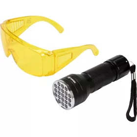   VOREL Autóklíma szivárgáskereső UV-lámpa készlet védőszemüveggel, 21 LED, 395 nm (82756)