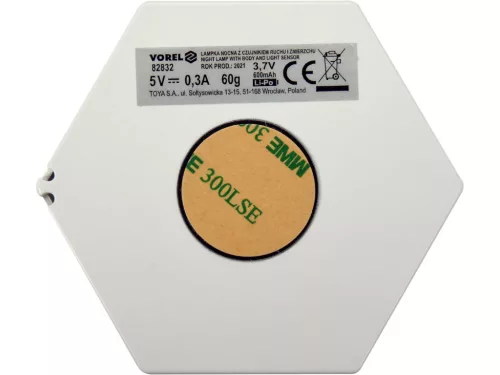 VOREL LED éjszakai lámpa mozgás- és alkonyatérzékelővel, 50 lm, 600 mAh, USB-töltés (82832)