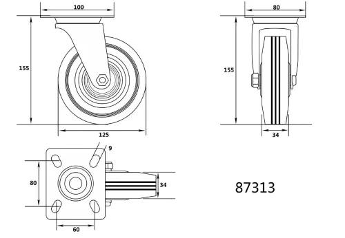 VOREL Ipari kerék forgós 125mm 100kg (87313)