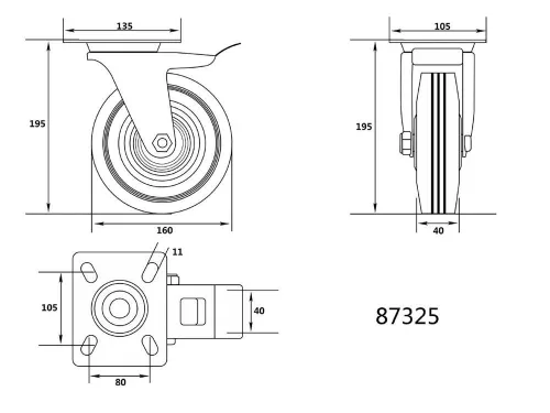 VOREL Ipari kerék forgós fékkel 160mm 130kg (87325)