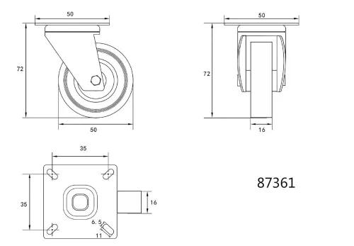 VOREL Ipari kerék forgó szürke 50mm (87361)