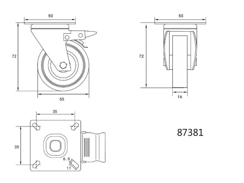 VOREL Ipari kerék forgós fékkel 50mm (87381)