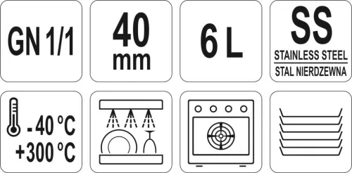 YATO Tálca rozsdamentes acél, GN1 / 1 40mm, 6L (YG-00251)