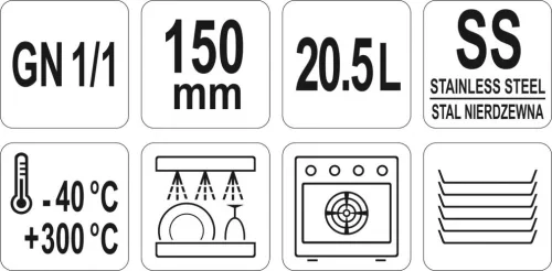 YATO Tálca 20.5L, GN1 / 1 530x325x150mm (YG-00254)