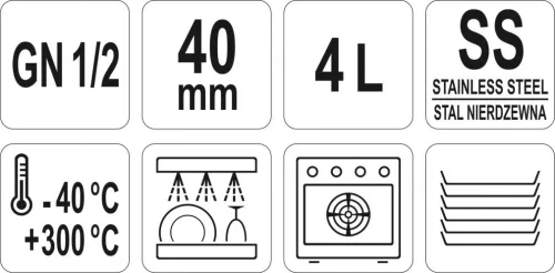 YATO Tálca rozsdamentes acél, GN1 / 2, 40mm, 4L (YG-00261)