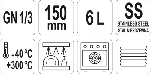 YATO Tálca rozsdamentes acél, GN1 / 3, 150, 6L (YG-00274)