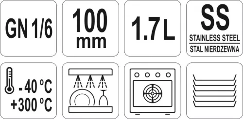 YATO Tálca 1,7 l, GN1 / 6, 176x162x100mm (YG-00291)
