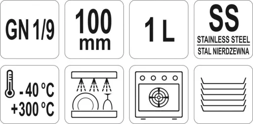 YATO Tálca INOX, GN1 / 9, 100, 1L (YG-00296)