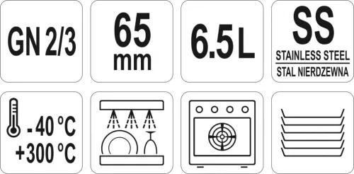 YATO Tálca rozsdamentes acél, GN2 / 3, 65mm, 6.5L (YG-00302)