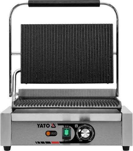 YATO Elektromos bordázott panini kontaktgrill öntöttvas sütőlapokkal, 2200 W, 50–300 °C (YG-04557)