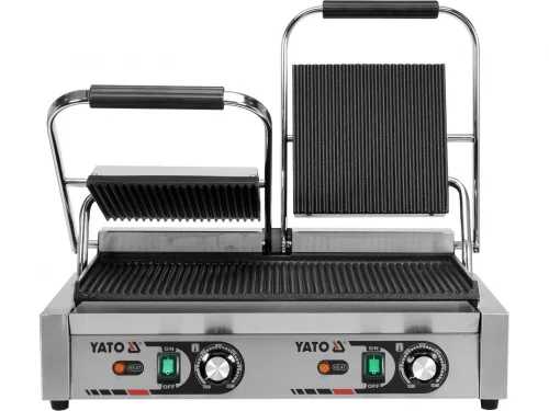 YATO Dupla elektromos bordázott kontaktgrill 2 független sütőzónával, 3600 W, 50–300 °C (YG-04560)