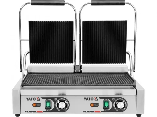 YATO Dupla elektromos bordázott kontaktgrill 2 független sütőzónával, 3600 W, 50–300 °C (YG-04560)