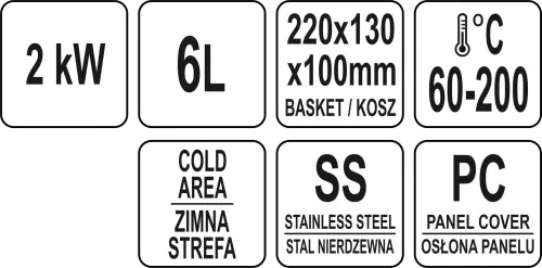 YATO Elektromos ipari olajsütő 3,5 l, 2 kW, 60–200 °C (YG-04608)