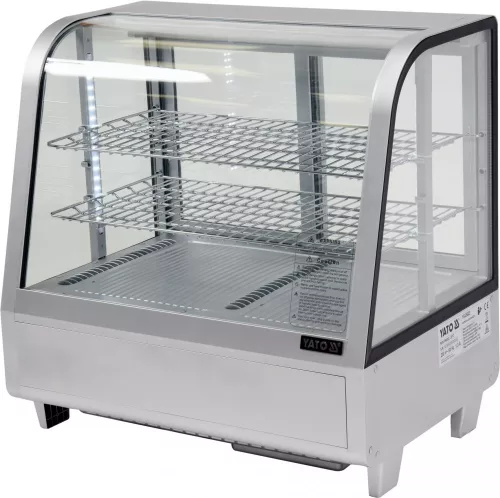 YATO Pultra helyezhető süteményhűtő vitrin 100 l, 0–12 °C, ívelt üveggel (YG-05022)