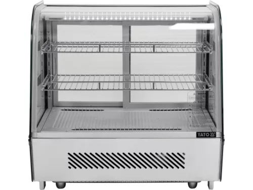 YATO Pultra helyezhető hűtővitrin 120 l, 0–12 °C, ívelt üveggel és LED-világítással (YG-05025)