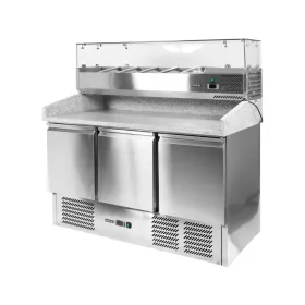   YATO Hűtött pizzaelőkészítő pult 368 l, 3 ajtós, gránit munkalappal és 6 × GN 1/4 feltéthűtővel (YG-05305)