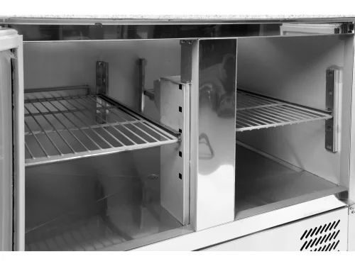 YATO Hűtött pizzaelőkészítő pult 368 l, 3 ajtós, gránit munkalappal és 6 × GN 1/4 feltéthűtővel (YG-05305)