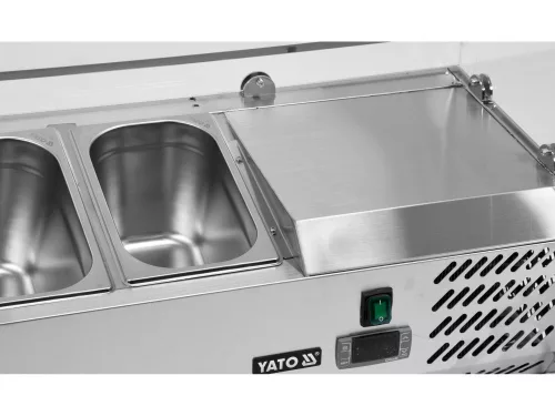 YATO Pultra helyezhető feltéthűtő 7 × GN 1/4 edényhez, +2–+8 °C, üveg felépítménnyel (YG-05322)