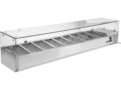 YATO Pultra helyezhető feltéthűtő 9 × GN 1/3 edényhez, +2–+8 °C, üveg felépítménnyel (YG-05332)