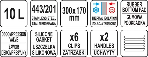 YATO Catering ételszállító termosz rozsdamentes acél tartállyal, 10 l, 355 × 240 mm (YG-09200)