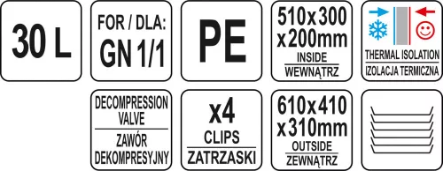 YATO Catering ételszállító láda hőszigetelt kivitelben GN 1/1 edényekhez, 30 l (YG-09250)