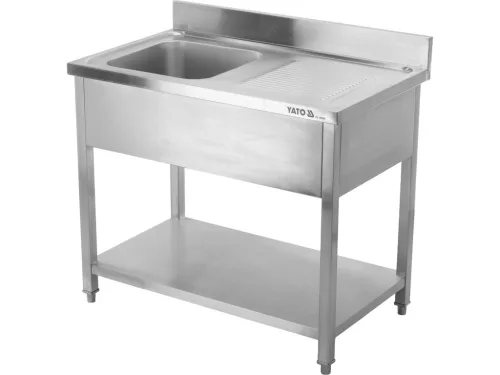 YATO Rozsdamentes inox gasztro munkaasztal mosogatóval, 1000 x 600 x 850 mm (YG-30900)