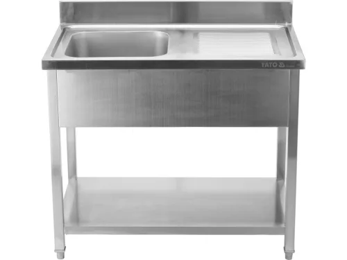 YATO Rozsdamentes inox gasztro munkaasztal mosogatóval, 1000 x 600 x 850 mm (YG-30900)