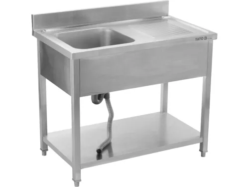 YATO Rozsdamentes inox gasztro munkaasztal mosogatóval, 1000 x 600 x 850 mm (YG-30900)