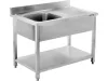 YATO Rozsdamentes inox gasztro munkaasztal mosogatóval, 1200 x 600 x 850 mm (YG-30901)