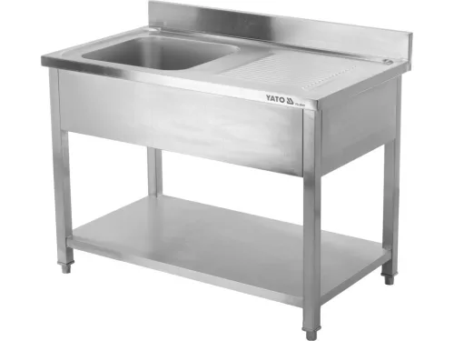 YATO Rozsdamentes inox gasztro munkaasztal mosogatóval, 1200 x 600 x 850 mm (YG-30901)