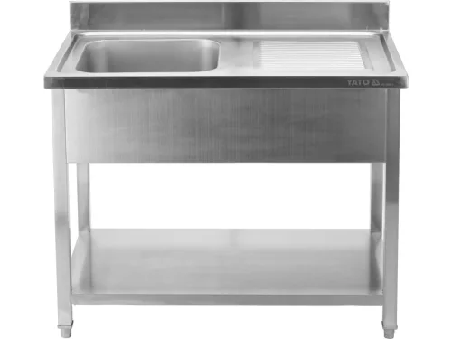 YATO Rozsdamentes inox gasztro munkaasztal mosogatóval, 1200 x 600 x 850 mm (YG-30901)