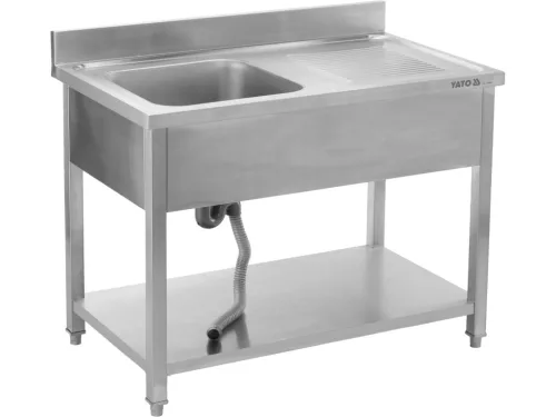 YATO Rozsdamentes inox gasztro munkaasztal mosogatóval, 1200 x 600 x 850 mm (YG-30901)