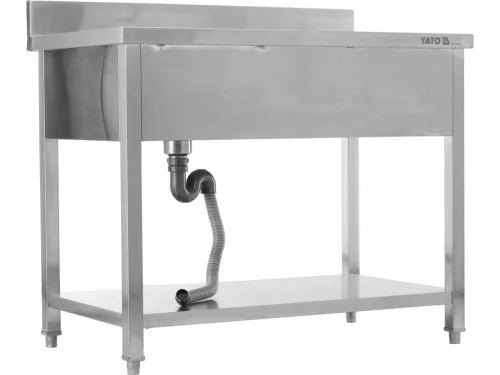 YATO Rozsdamentes inox gasztro munkaasztal mosogatóval, 1200 x 600 x 850 mm (YG-30901)