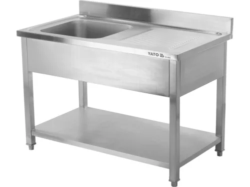 YATO Rozsdamentes inox, gasztro munkaasztal mosogatóval 1400 x 600 mm  (Jobbos kivitel) (YG-30902)