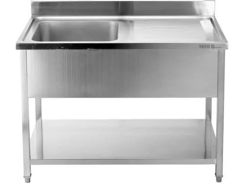 YATO Rozsdamentes inox gasztro munkaasztal mosogatóval, 1000 x 700 x 850 mm  (YG-30903)