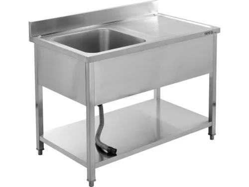 YATO Rozsdamentes inox gasztro munkaasztal mosogatóval, 1000 x 700 x 850 mm  (YG-30903)