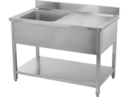 YATO Rozsdamentes inox gasztro munkaasztal egyaknás mosogatóval, 1200 x 700 mm (YG-30904)