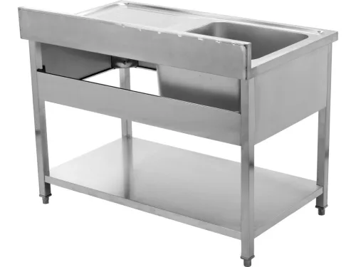 YATO Rozsdamentes inox gasztro munkaasztal egyaknás mosogatóval, 1200 x 700 mm (YG-30904)