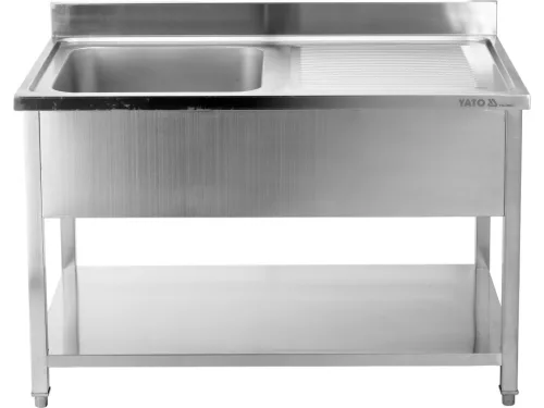 YATO Rozsdamentes inox gasztro munkaasztal egyaknás mosogatóval, 1200 x 700 mm (YG-30904)